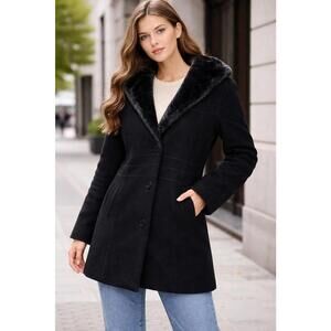 Elegant Black Coat with Faux Fur Collar by Collection by Gallery Medium